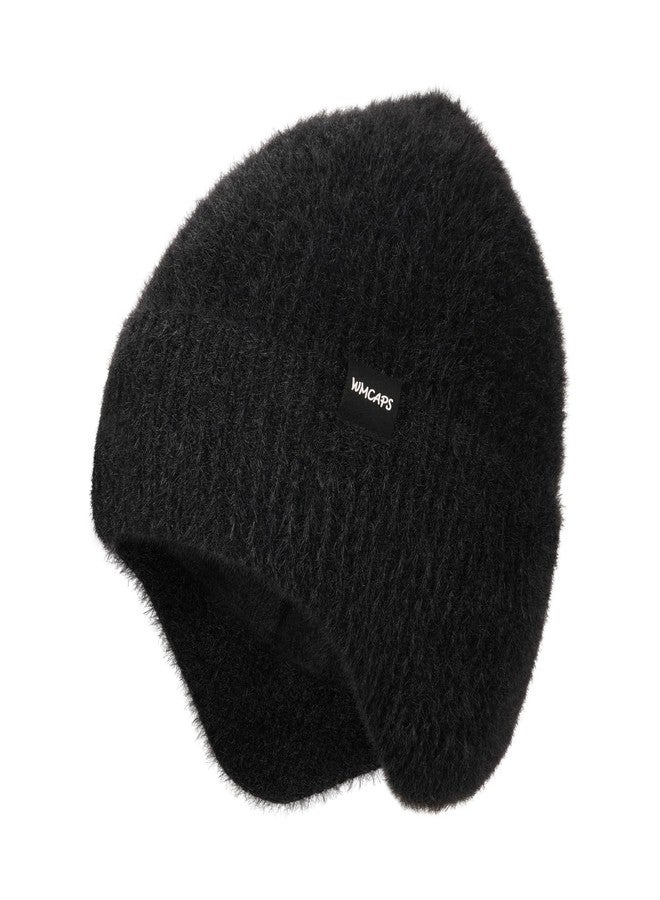 Wmcaps قبعة شتوية مبطنة بالفرو من Wmcaps مع غطاء للأذنين، قبعات شتوية دافئة محبوكة للرجال والنساء، قبعة صوفية خارجية سوداء - Image 1